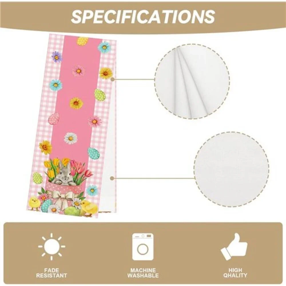 Linen Pink and White Buffalo Check Plaid Easter Table Runner 72 Inches Long